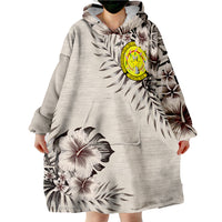 Northern Mariana Islands Flag Beige Hibiscus Wearable Blanket Hoodie LT9 - Polynesian Pride