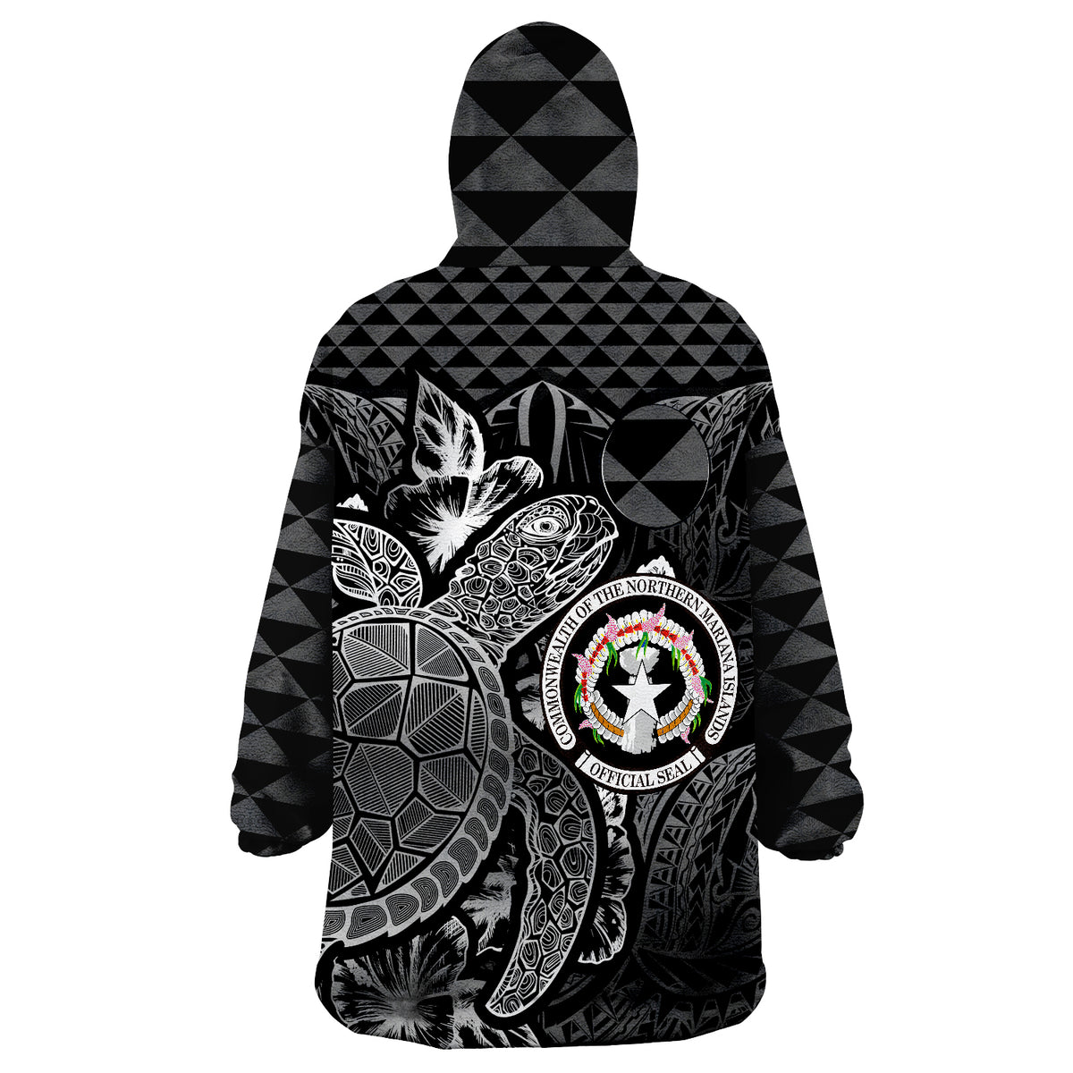 Northern Mariana Islands Flag Turtle Hibiscus Black Wearable Blanket Hoodie LT9 - Polynesian Pride