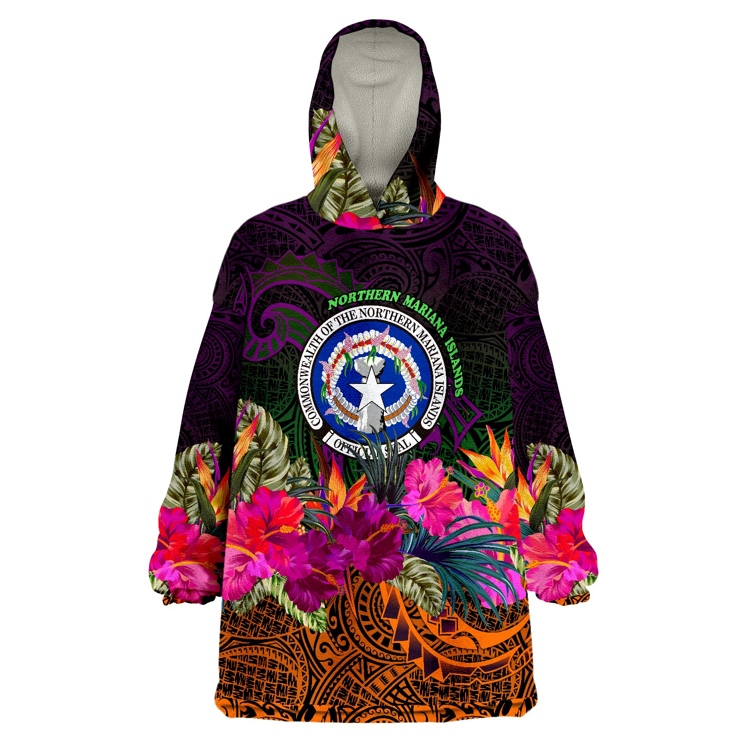 Northern Mariana Islands Summer Hibiscus Wearable Blanket Hoodie LT9 Unisex One Size - Polynesian Pride