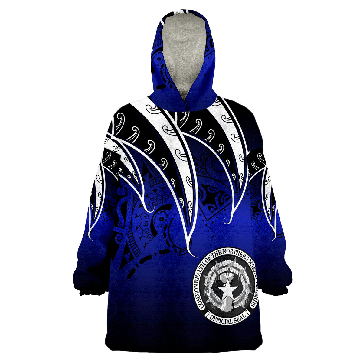 Northern Mariana Islands Tropical Leaf Gradient Blue Style Wearable Blanket Hoodie LT9 Unisex One Size - Polynesian Pride