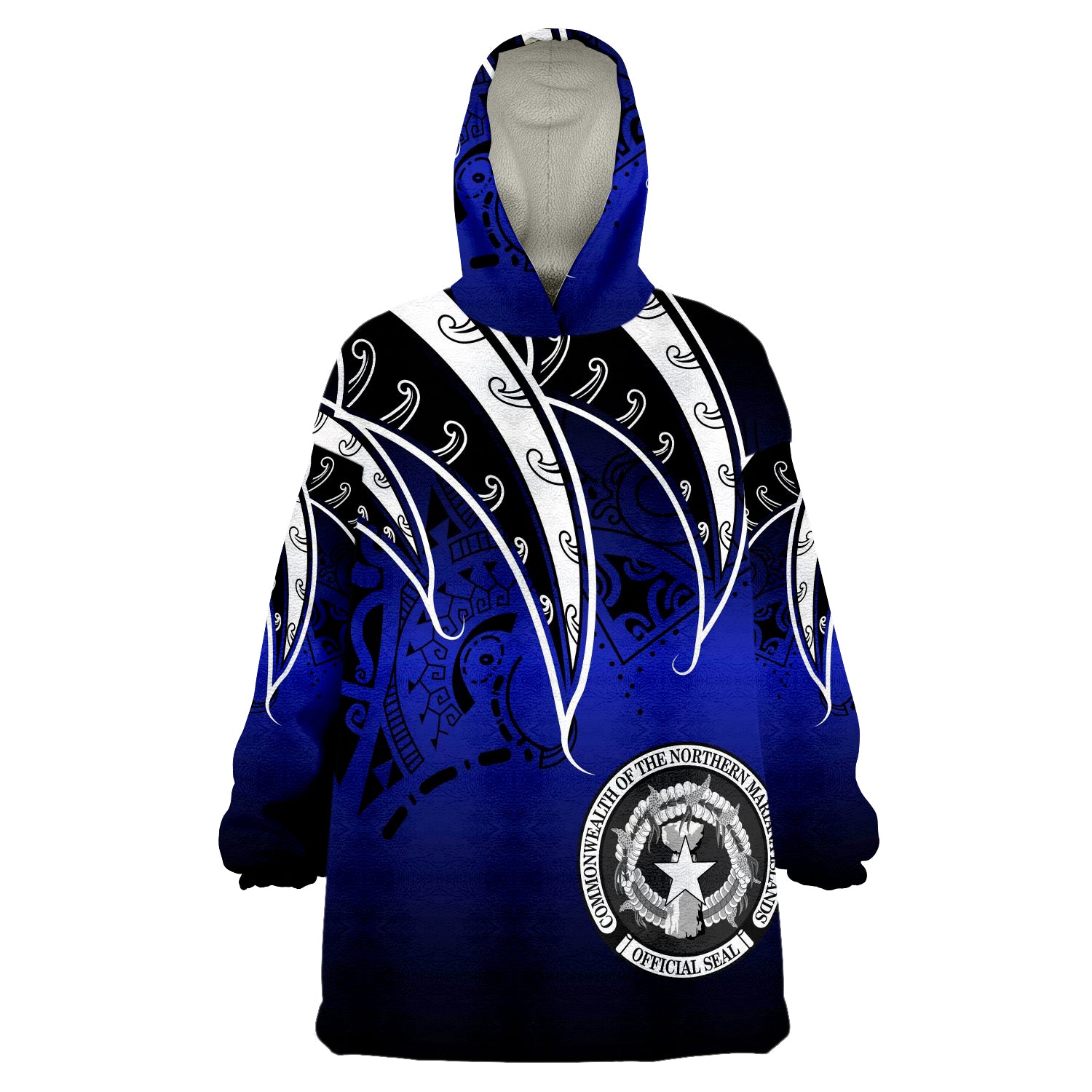 Northern Mariana Islands Tropical Leaf Gradient Blue Style Wearable Blanket Hoodie LT9 Unisex One Size - Polynesian Pride