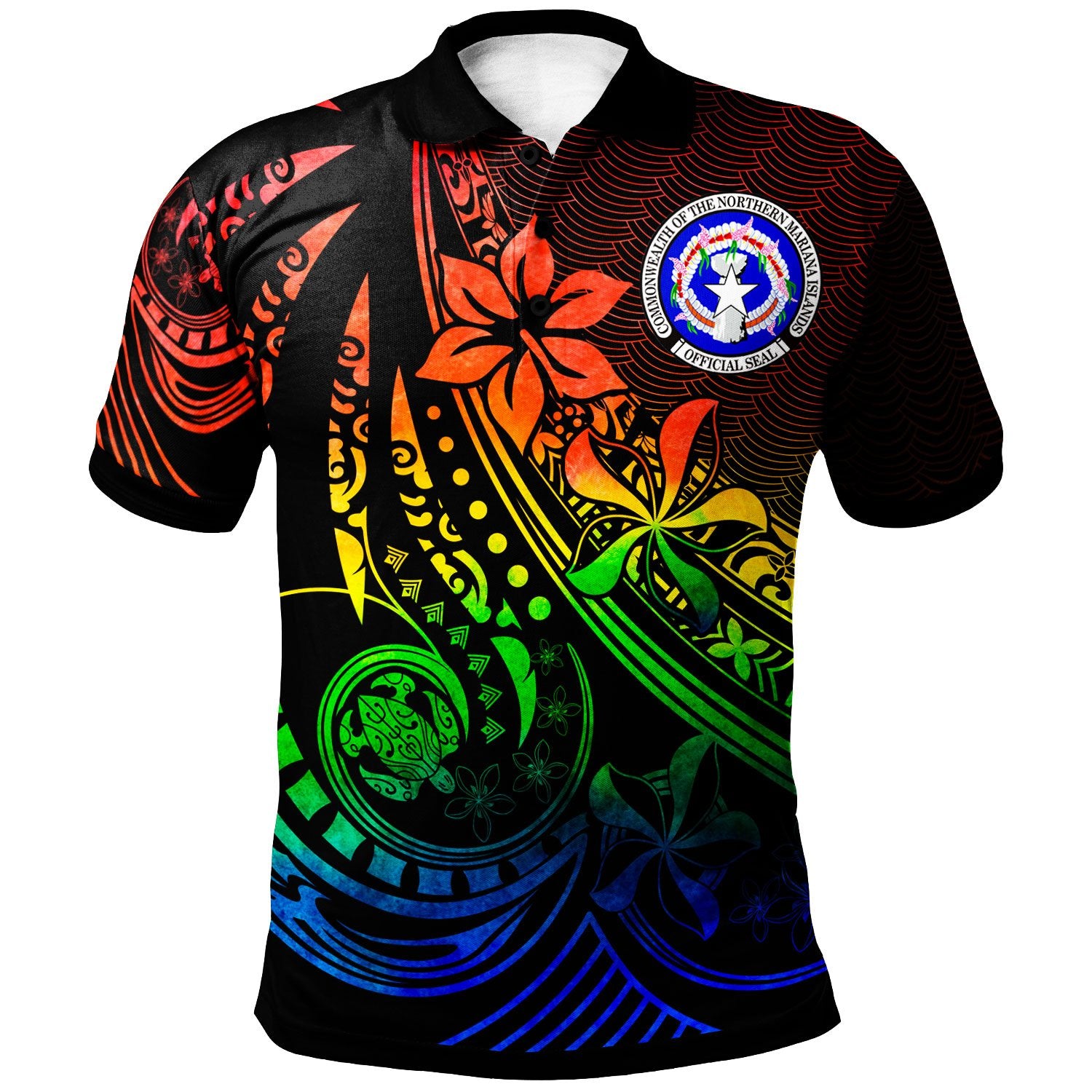 Northern Mariana Islands Polo Shirt The Flow Of The Ocean Rainbow Color Unisex Rainbow - Polynesian Pride