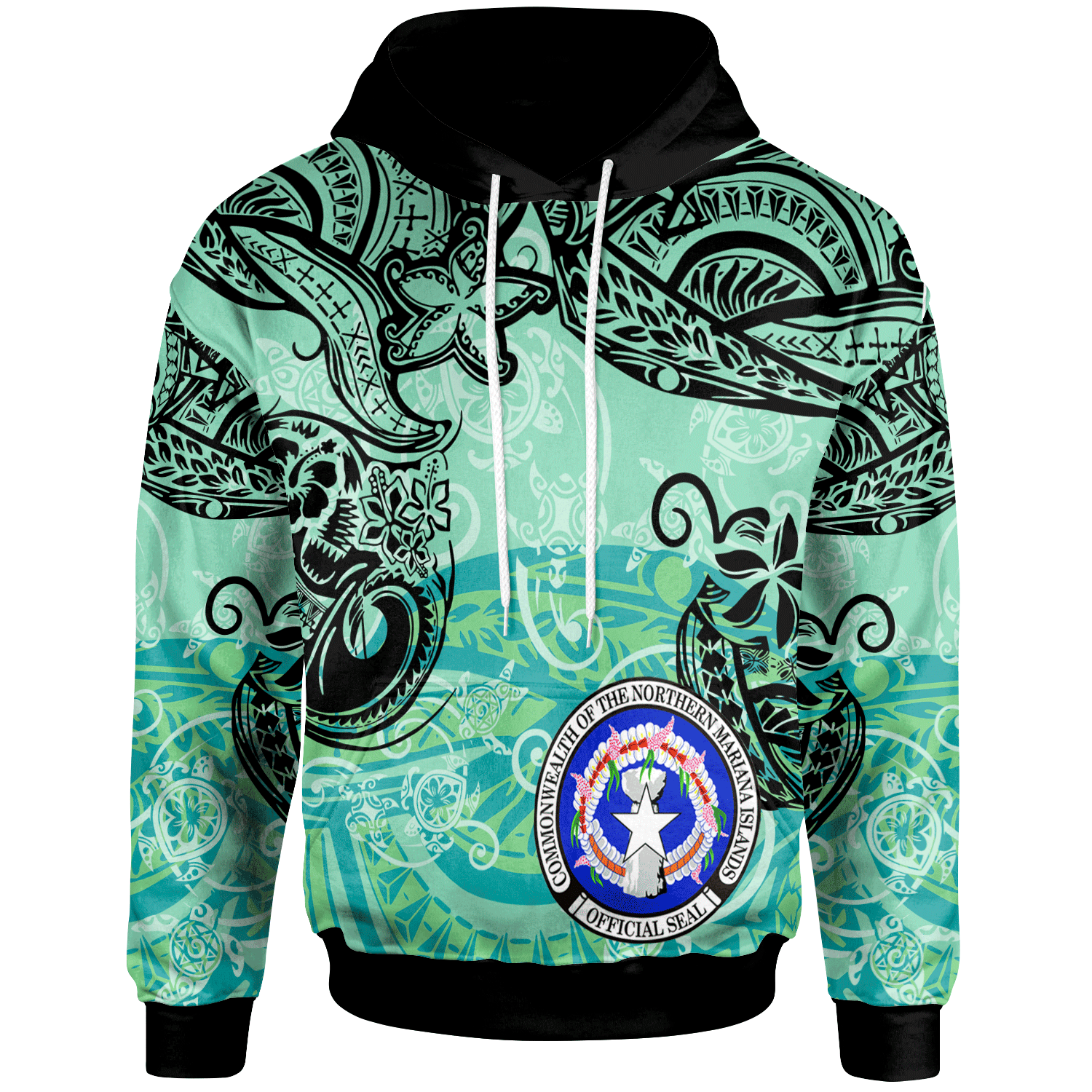 Northern Mariana Islands Hoodie Vintage Floral Pattern Green Color Unisex Green - Polynesian Pride