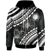 CNMI Zip Hoodie Palm Leaf Texture Black Unisex Black - Polynesian Pride