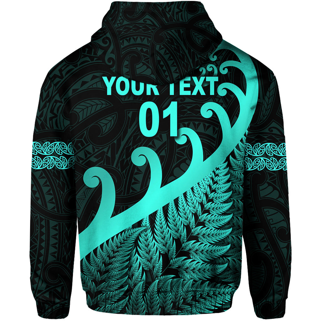 Custom New Zealand Rugby Maori Hoodie Silver Fern Koru Vibes Turquoise LT8 - Polynesian Pride