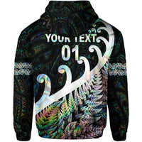 Custom New Zealand Rugby Maori Zip Hoodie Silver Fern Koru Vibes Paua Shell LT8 - Polynesian Pride