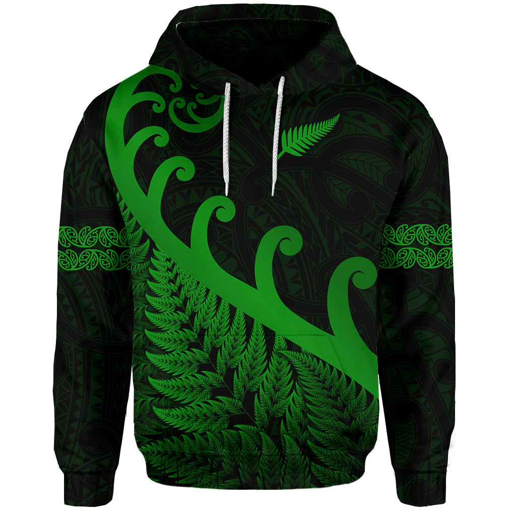 Custom New Zealand Rugby Maori Hoodie Silver Fern Koru Vibes Green LT8 - Polynesian Pride