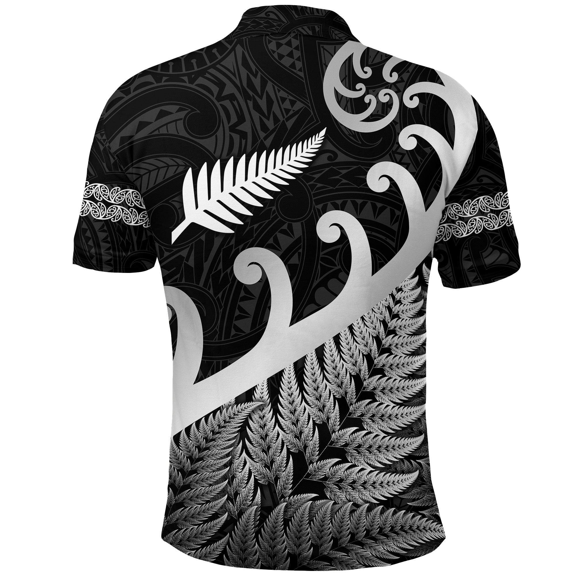 New Zealand Rugby Maori Polo Shirt Silver Fern Koru Vibes Black LT8 - Polynesian Pride