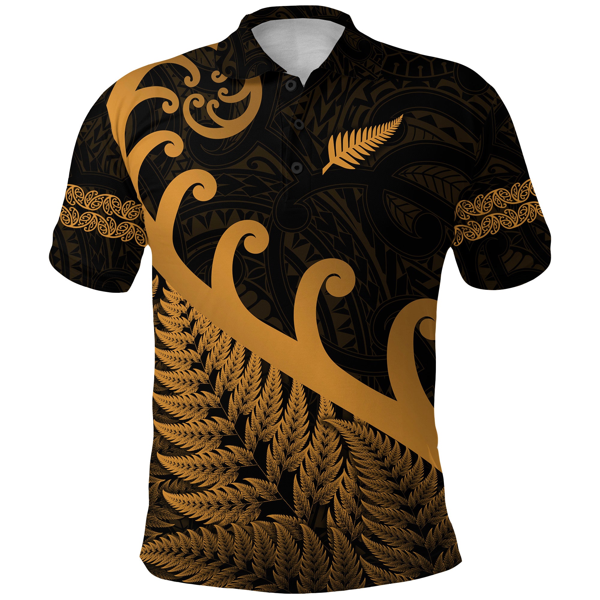 Custom New Zealand Rugby Maori Polo Shirt Silver Fern Koru Vibes Gold LT8 - Polynesian Pride