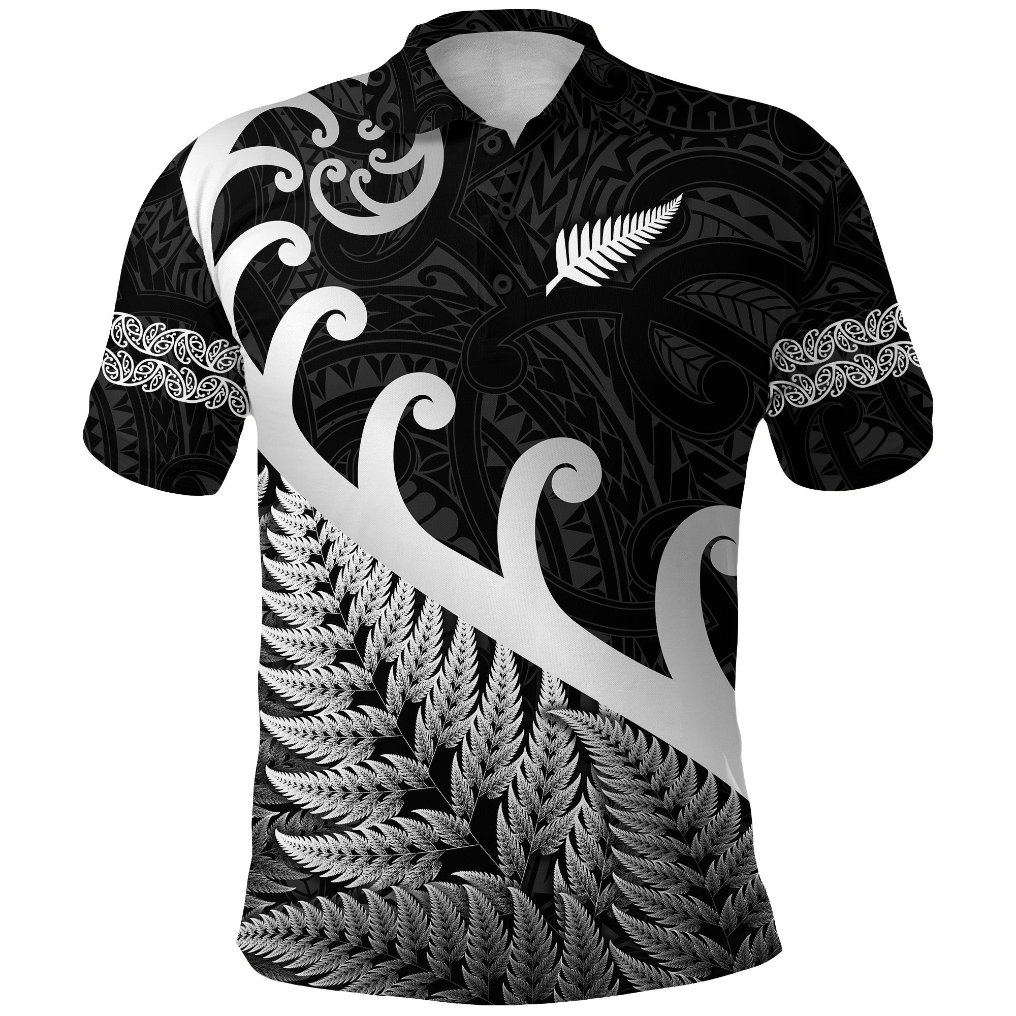 Custom New Zealand Rugby Maori Polo Shirt Silver Fern Koru Vibes Black LT8 - Polynesian Pride