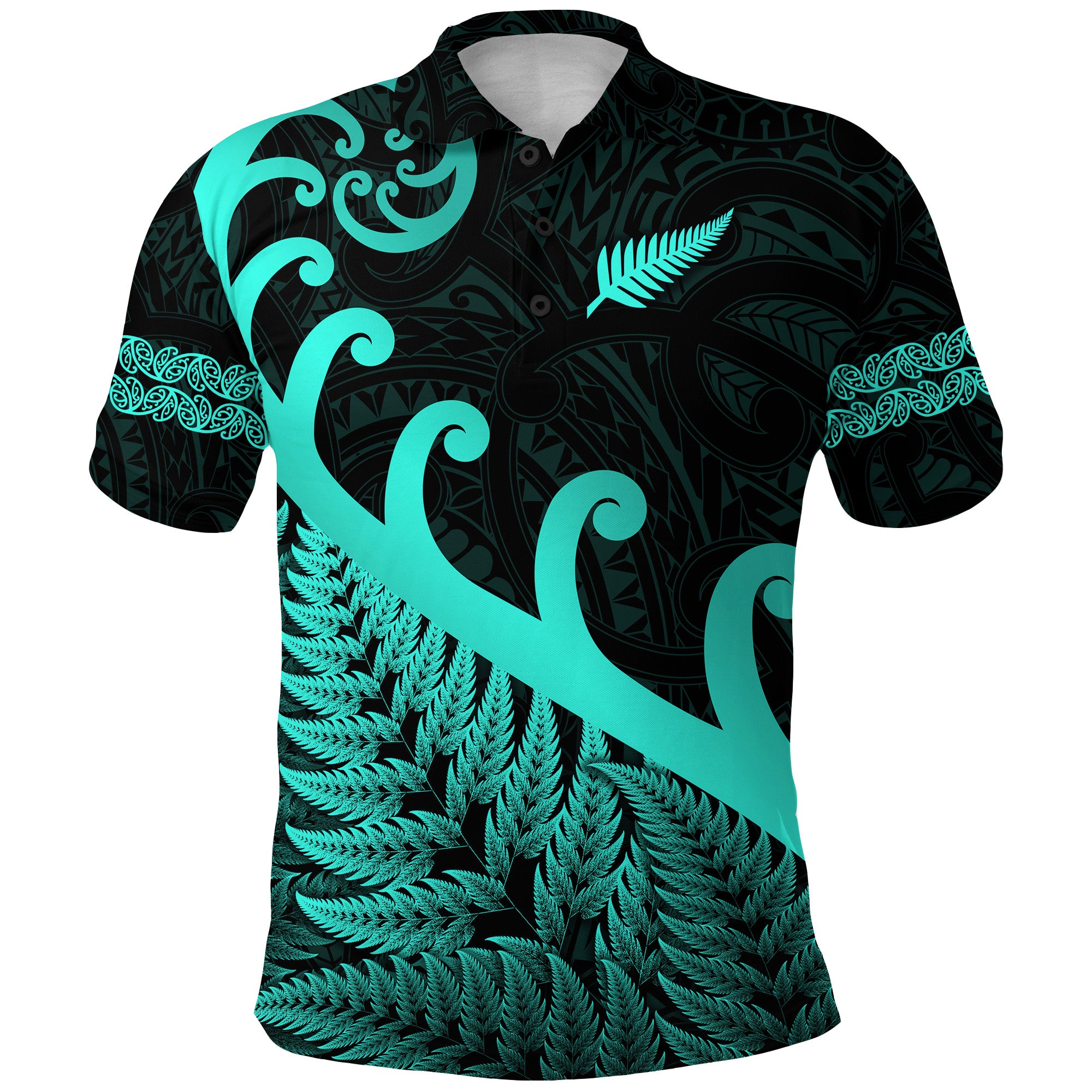 Custom New Zealand Rugby Maori Polo Shirt Silver Fern Koru Vibes Turquoise LT8 - Polynesian Pride