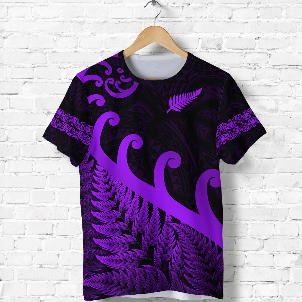 Custom New Zealand Rugby Maori T Shirt Silver Fern Koru Vibes Purple LT8 - Polynesian Pride