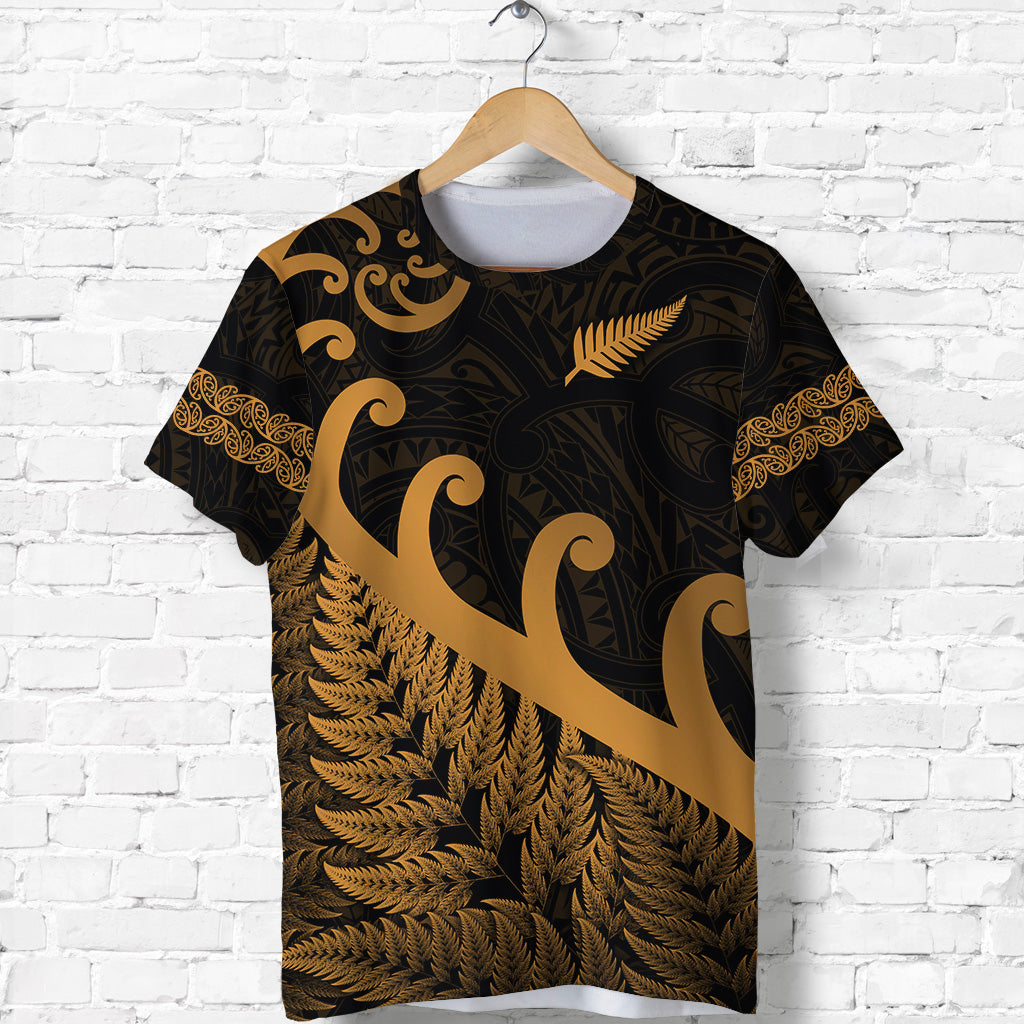 Custom New Zealand Rugby Maori T Shirt Silver Fern Koru Vibes Gold LT8 - Polynesian Pride