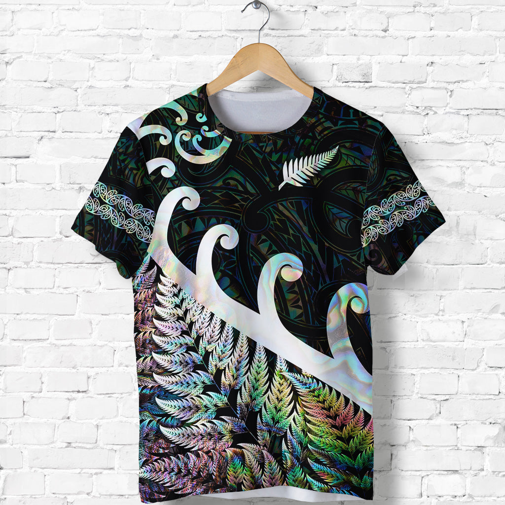 New Zealand Rugby Maori T Shirt Silver Fern Koru Vibes Paua Shell LT8 - Polynesian Pride