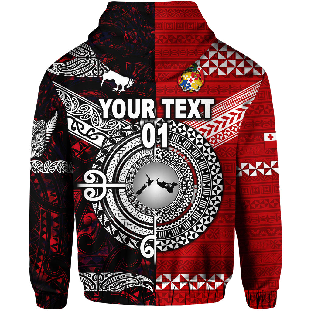 Custom New Zealand Tonga Hoodie Maori and Polynesian Together Red, Custom Text and Number LT8 - Polynesian Pride