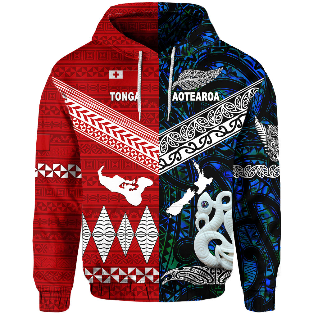 New Zealand Tonga Hoodie Maori and Polynesian Together Blue LT8 - Polynesian Pride