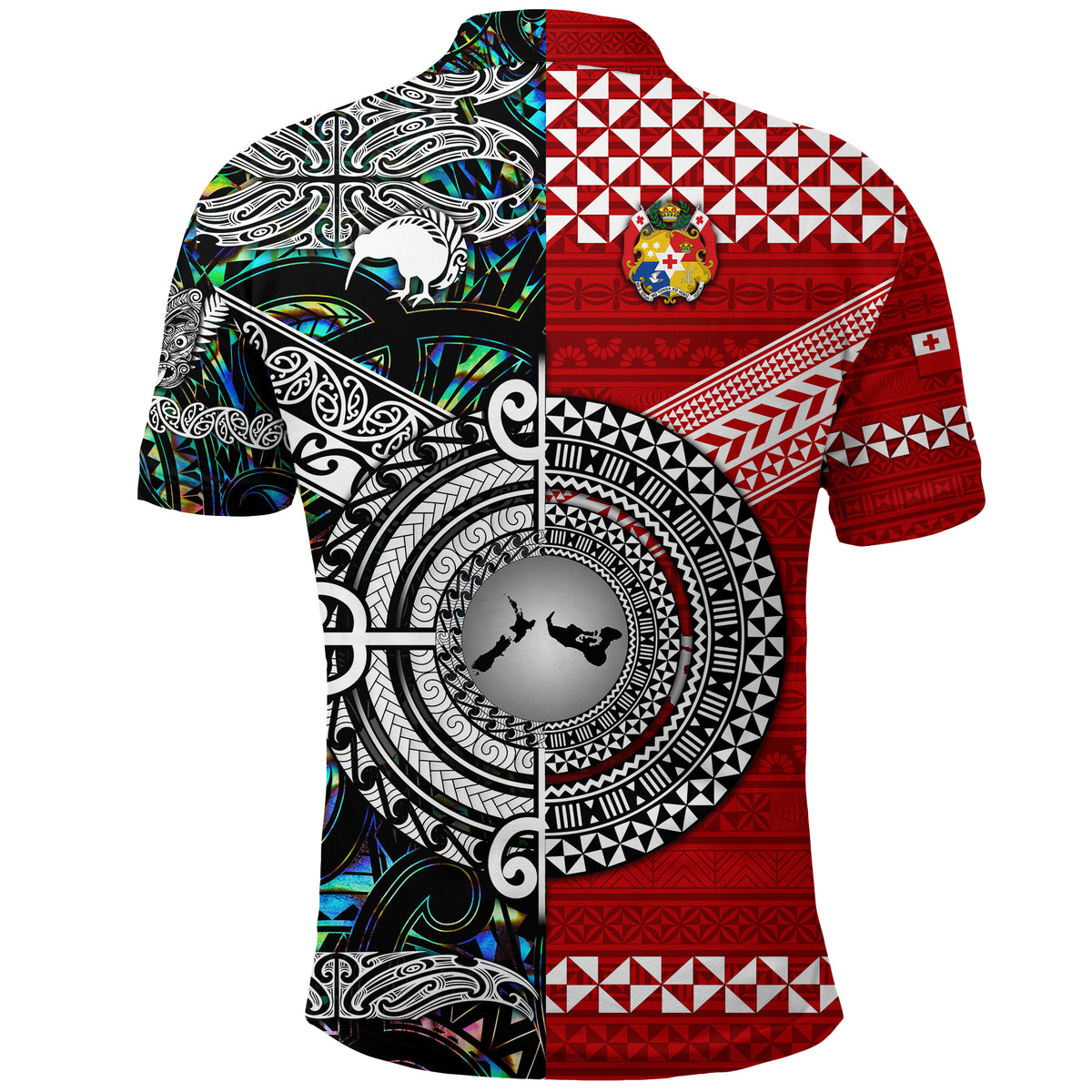 New Zealand Tonga Polo Shirt Maori and Polynesian Together Paua Shell LT8 - Polynesian Pride