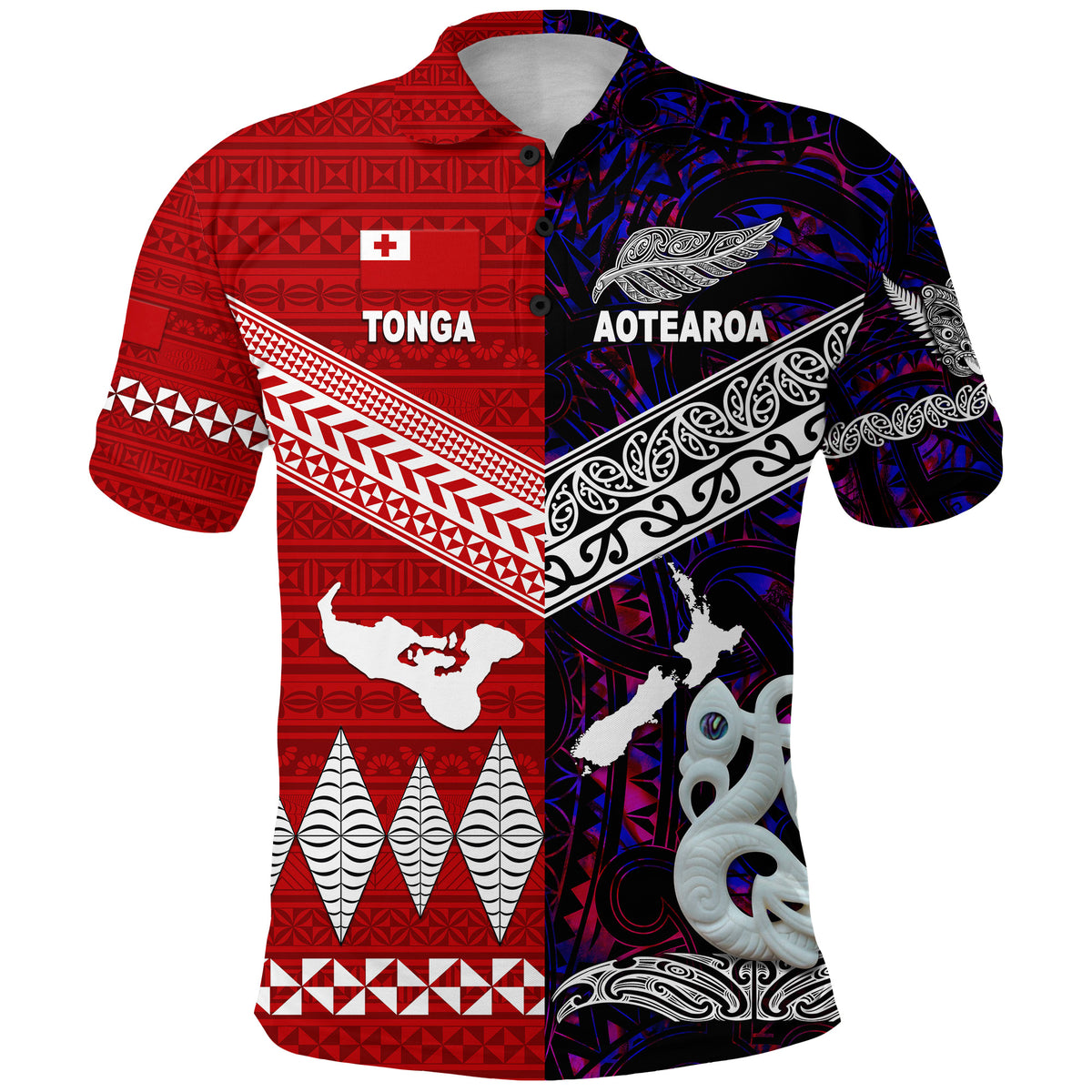 Custom New Zealand Tonga Polo Shirt Maori and Polynesian Together Purple, Custom Text and Number LT8 - Polynesian Pride