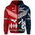 Custom New Zealand Tonga Zip Hoodie Maori and Polynesian Together Blue, Custom Text and Number LT8 - Polynesian Pride