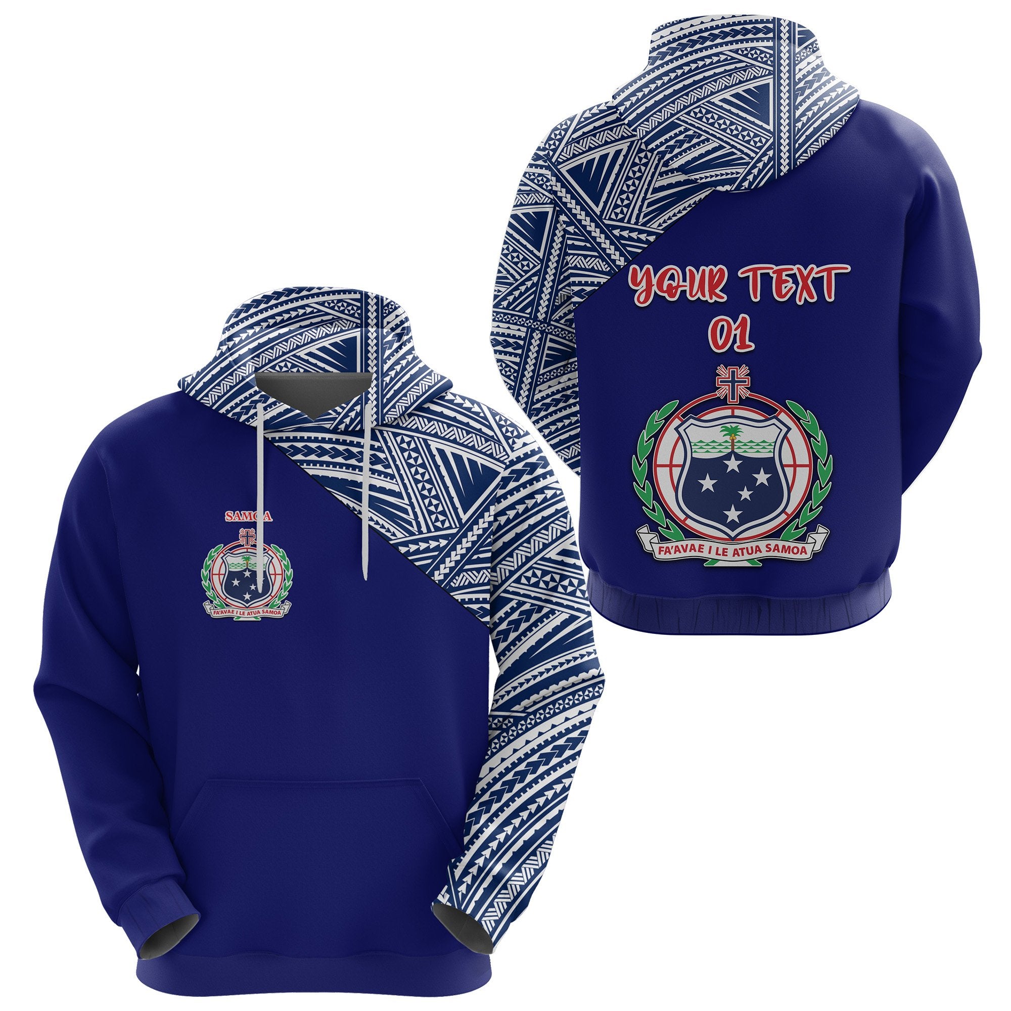 Custom Manu Samoa Rugby Hoodie Original Style, Custom Text and Number Unisex Blue - Polynesian Pride