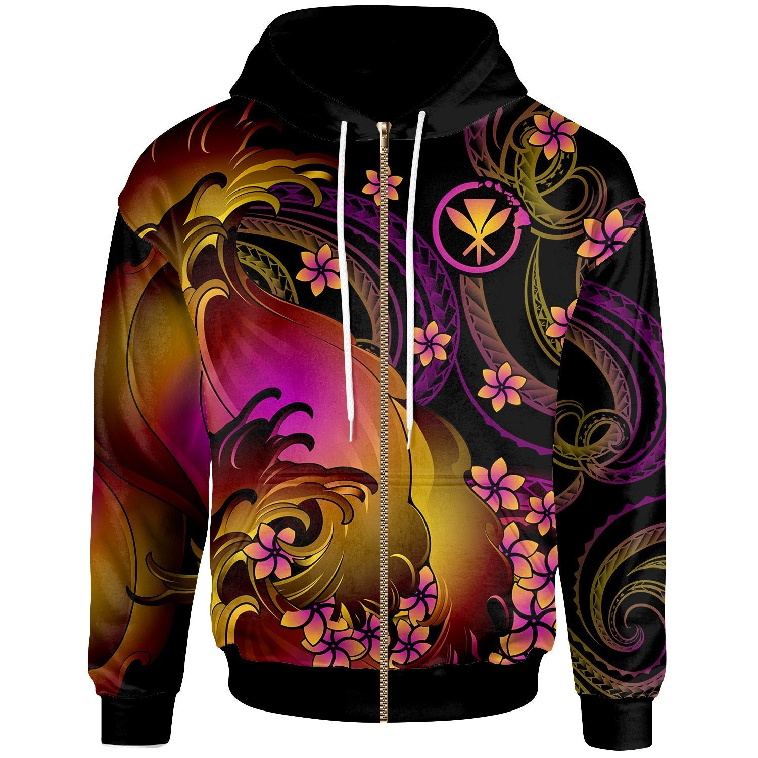 Pohnpei Zip up Hoodie Pohnpei in wave Unisex Black - Polynesian Pride