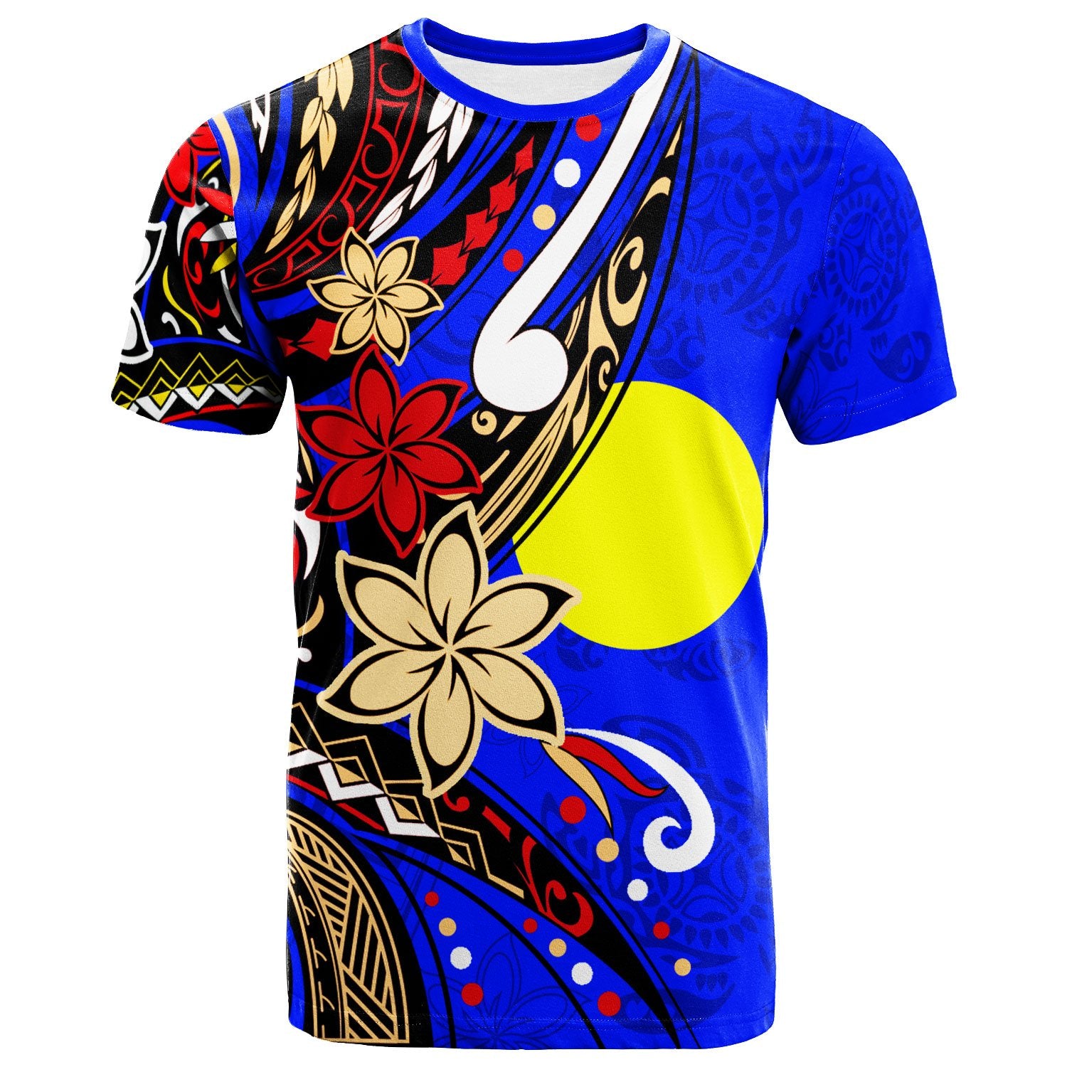 Palau T Shirt Tribal Flower With Special Turtles Dark Blue Color Unisex Dark Blue - Polynesian Pride