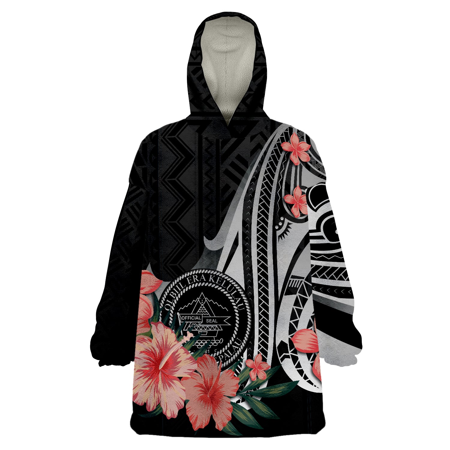 Palau Polynesian Hibiscus Pattern Style Wearable Blanket Hoodie LT9 Unisex One Size - Polynesian Pride