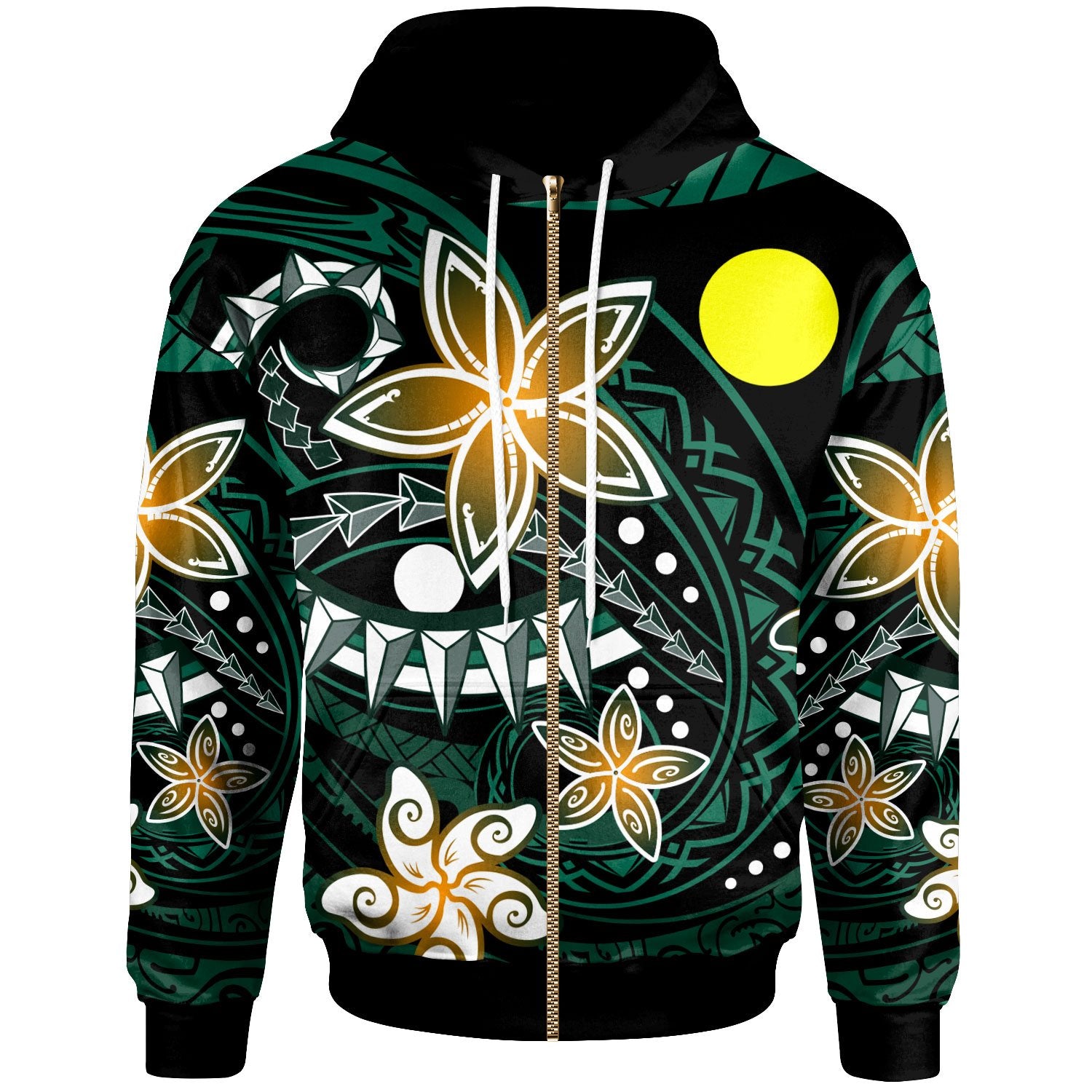 Palau Zip Hoodie Spring Style Black Color Unisex Black - Polynesian Pride