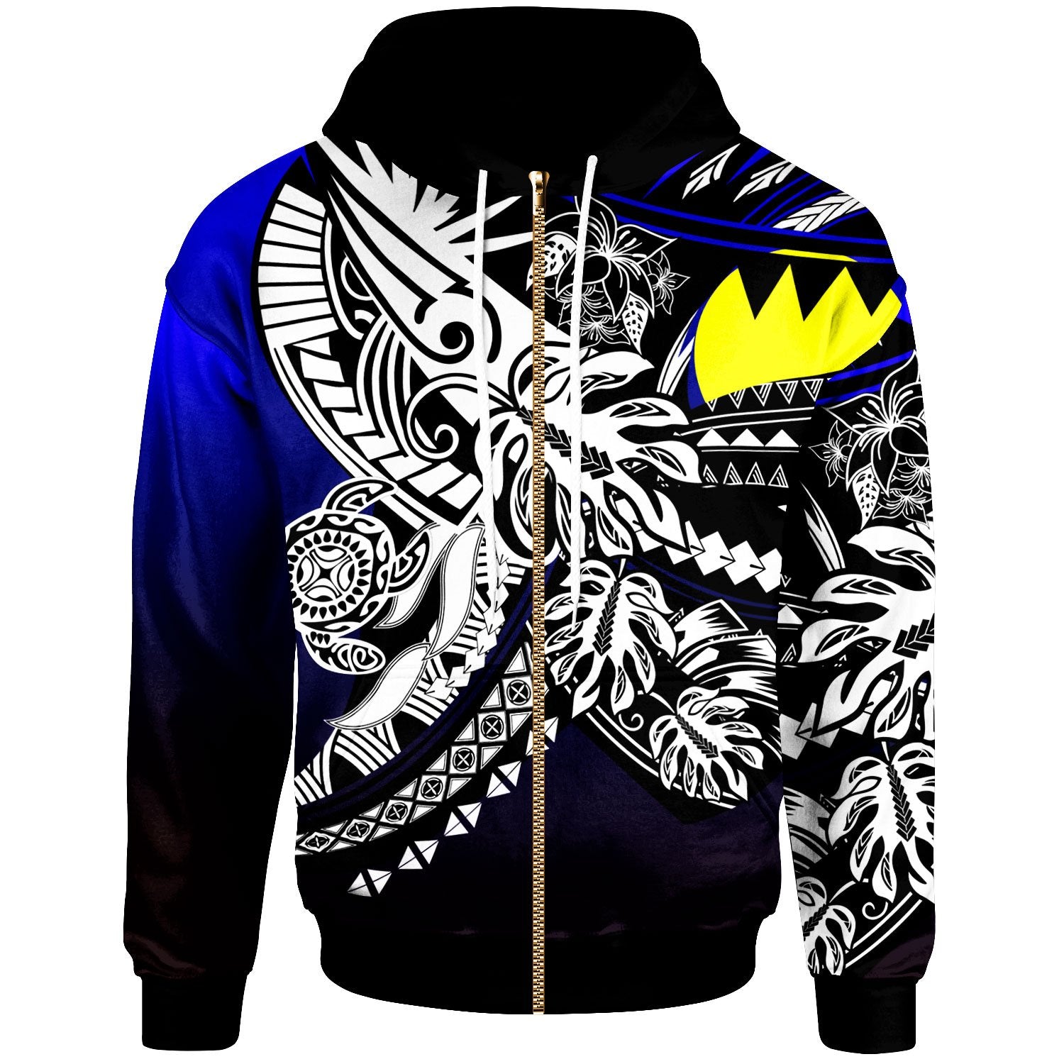 Palau Zip Hoodie Tribal Jungle Pattern Blue Color Unisex Blue - Polynesian Pride