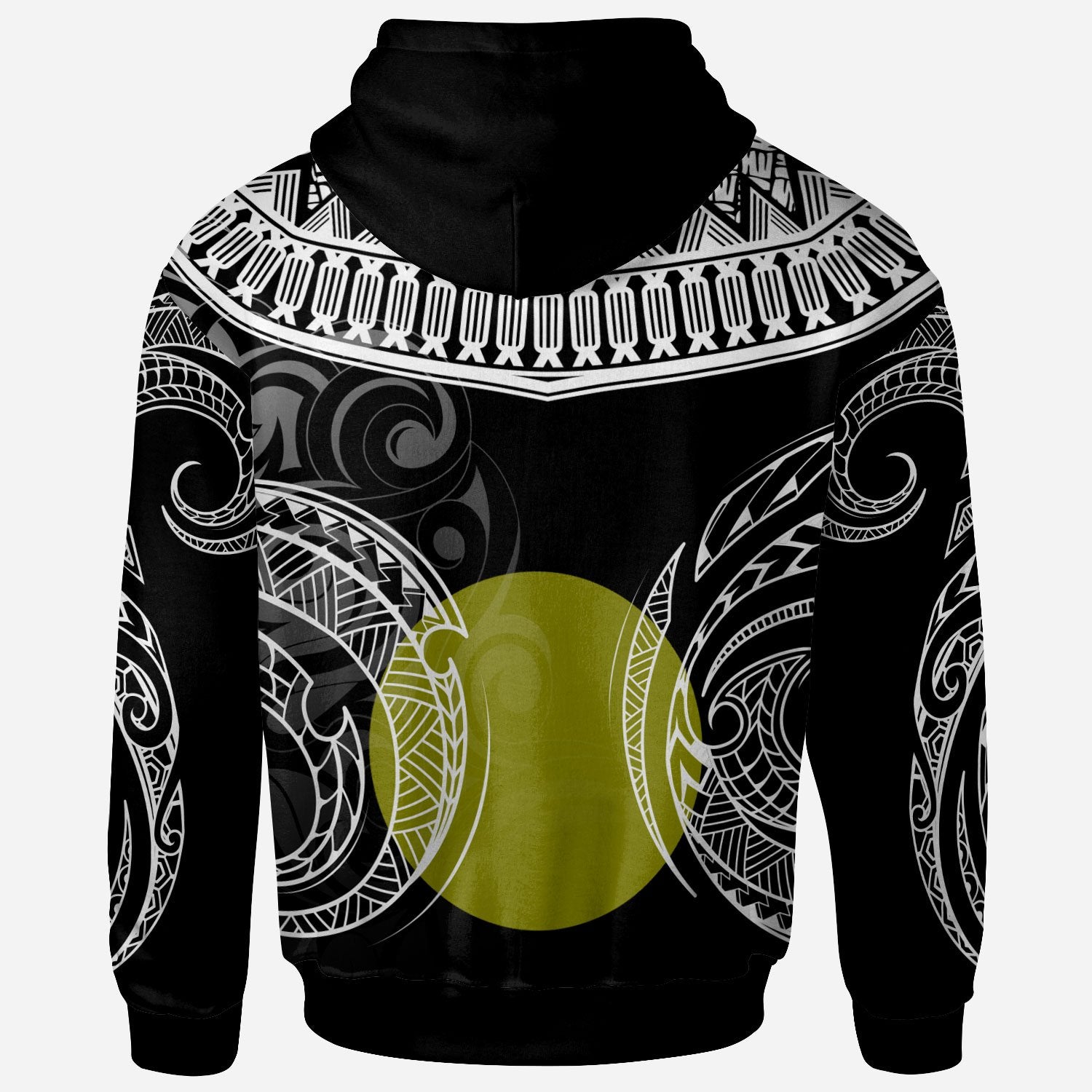 Palau Custom Hoodie Serrated Pattern White Color Unisex Black - Polynesian Pride