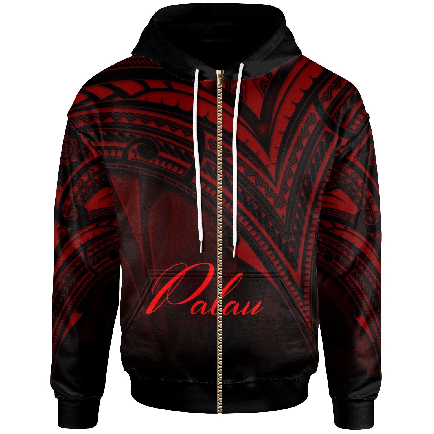 Palau Zip Hoodie Red Color Cross Style Unisex Black - Polynesian Pride