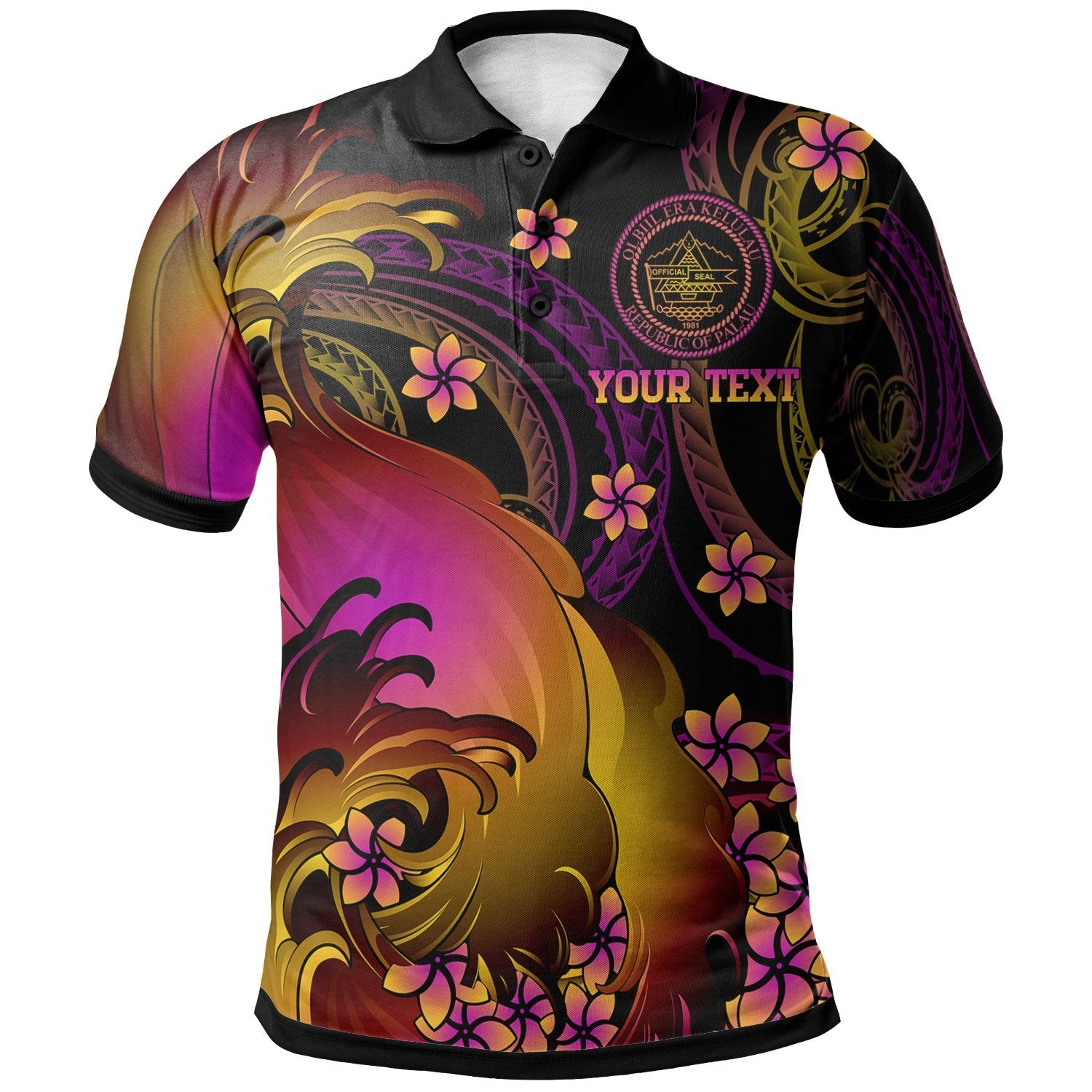 Palau Custom Polo Shirt Palau in wave Unisex Black - Polynesian Pride