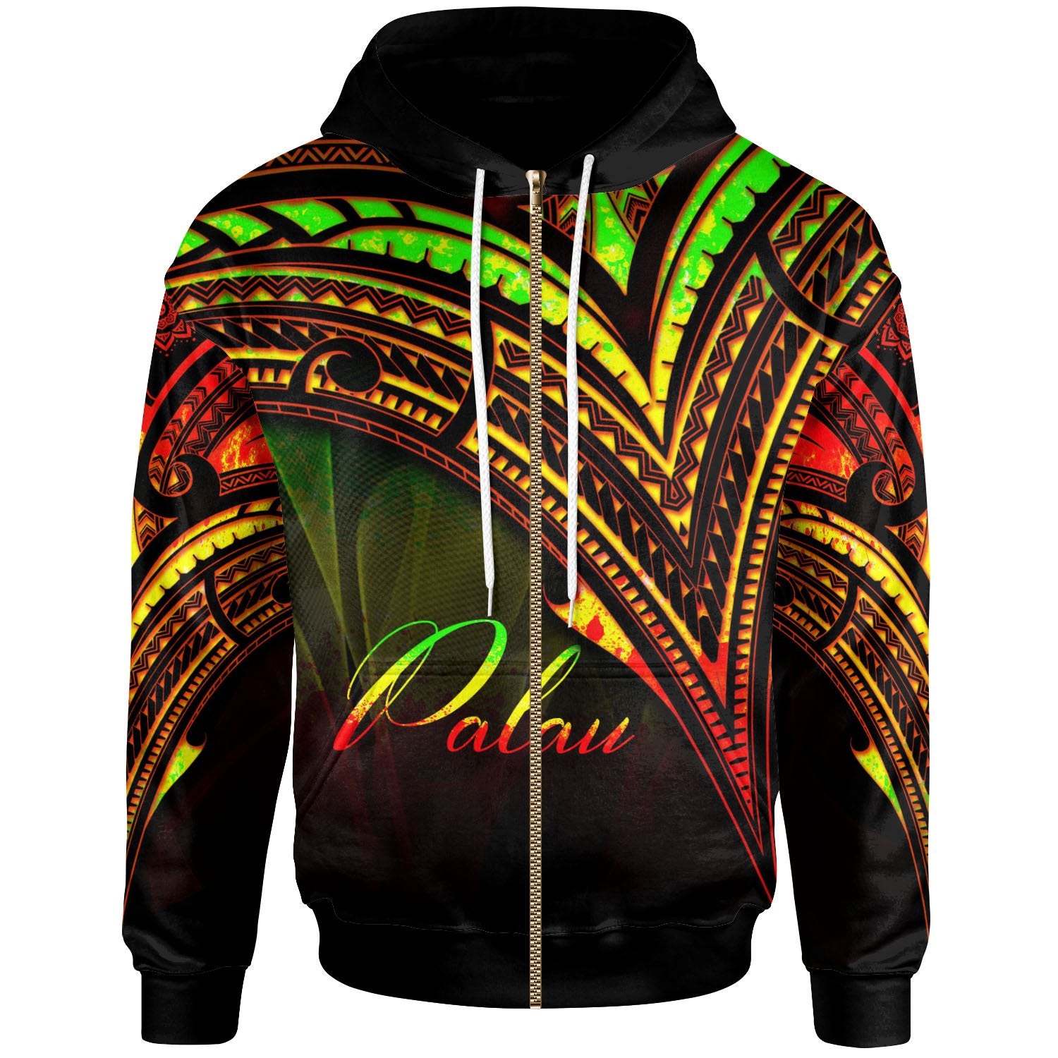 Palau Zip Hoodie Reggae Color Cross Style Unisex Black - Polynesian Pride