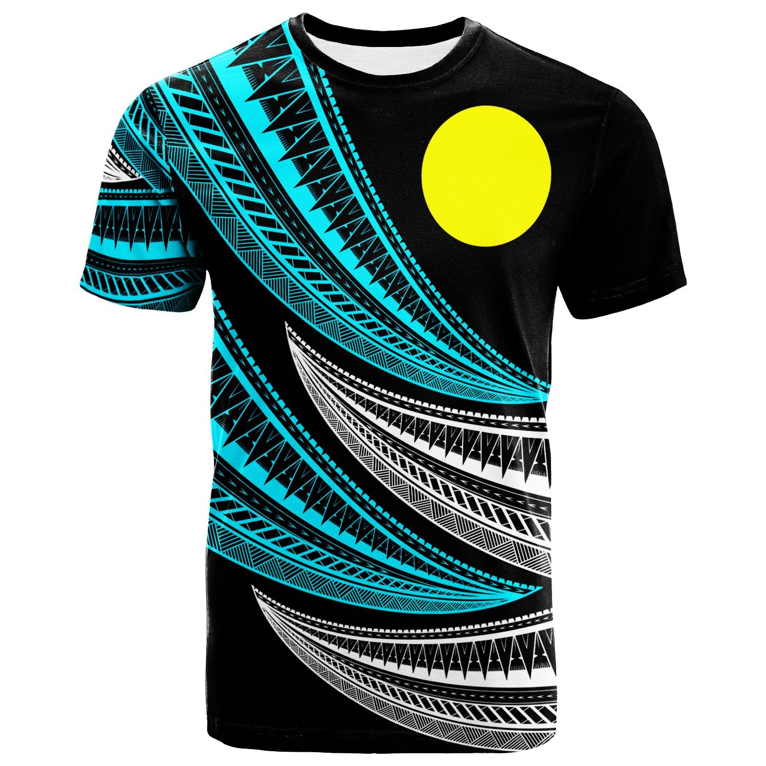 Palau Custom T Shirt Wave Pattern Alternating Unisex Black - Polynesian Pride