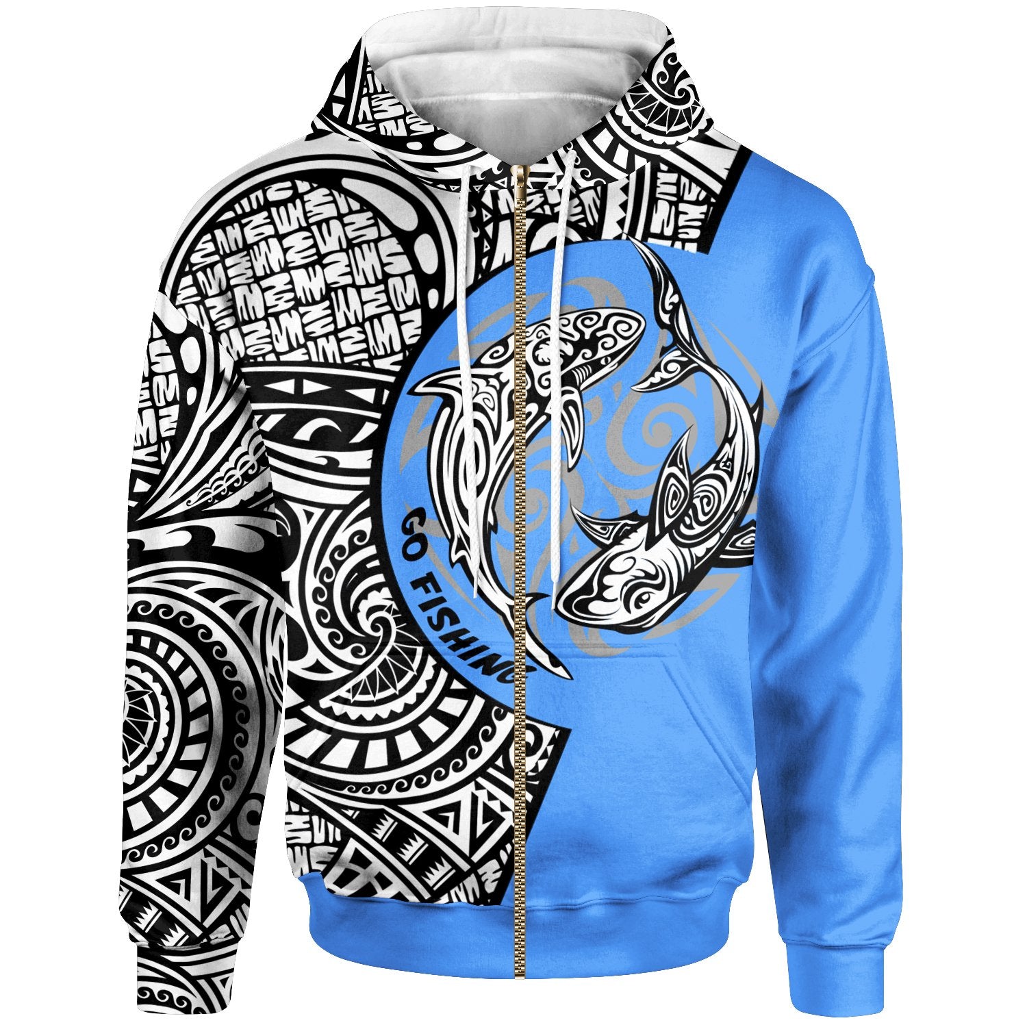 Palau Zip Hoodie Go Fishing Now Unisex Blue - Polynesian Pride