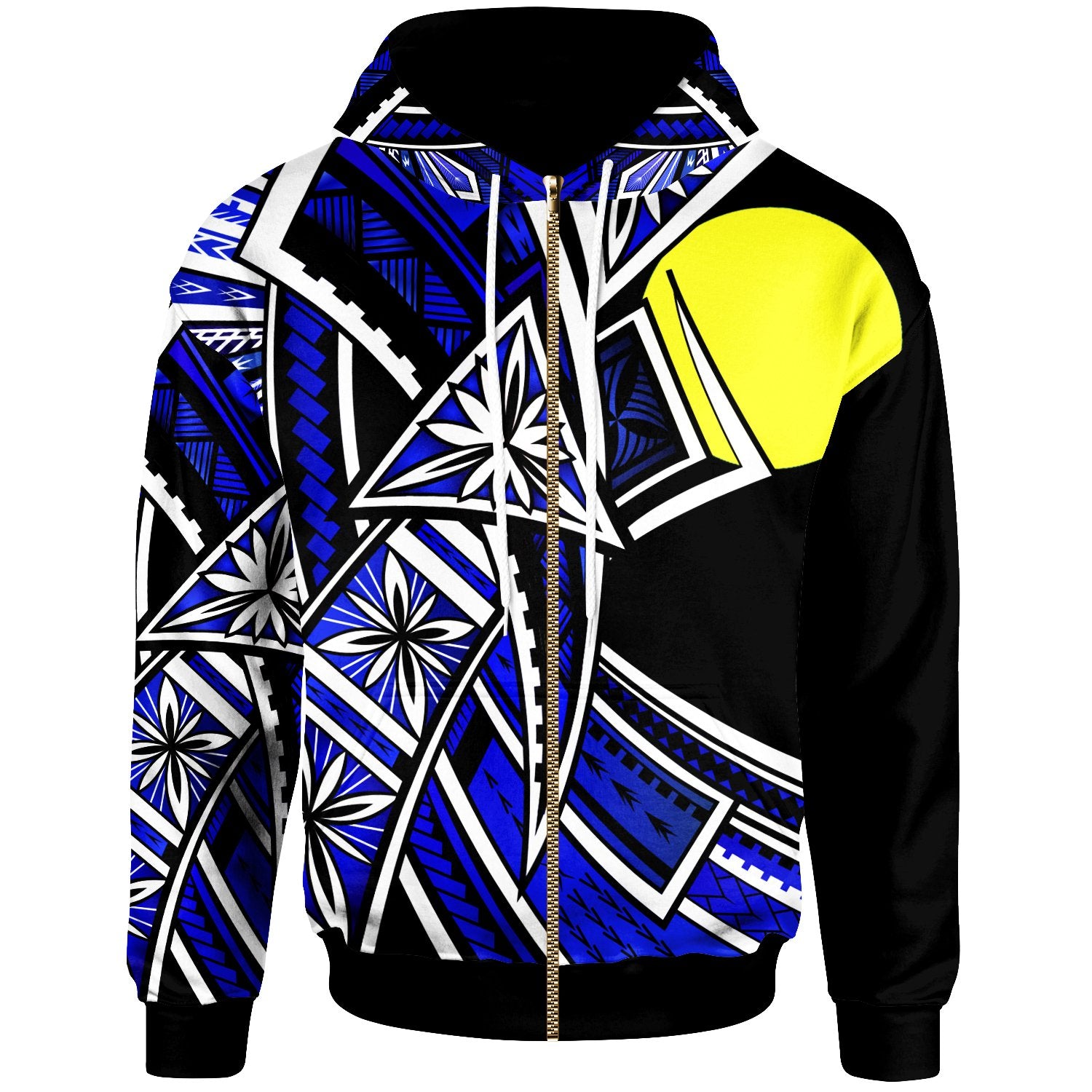 Palau Zip Hoodie Tribal Flower Special Pattern Blue Color Unisex Blue - Polynesian Pride