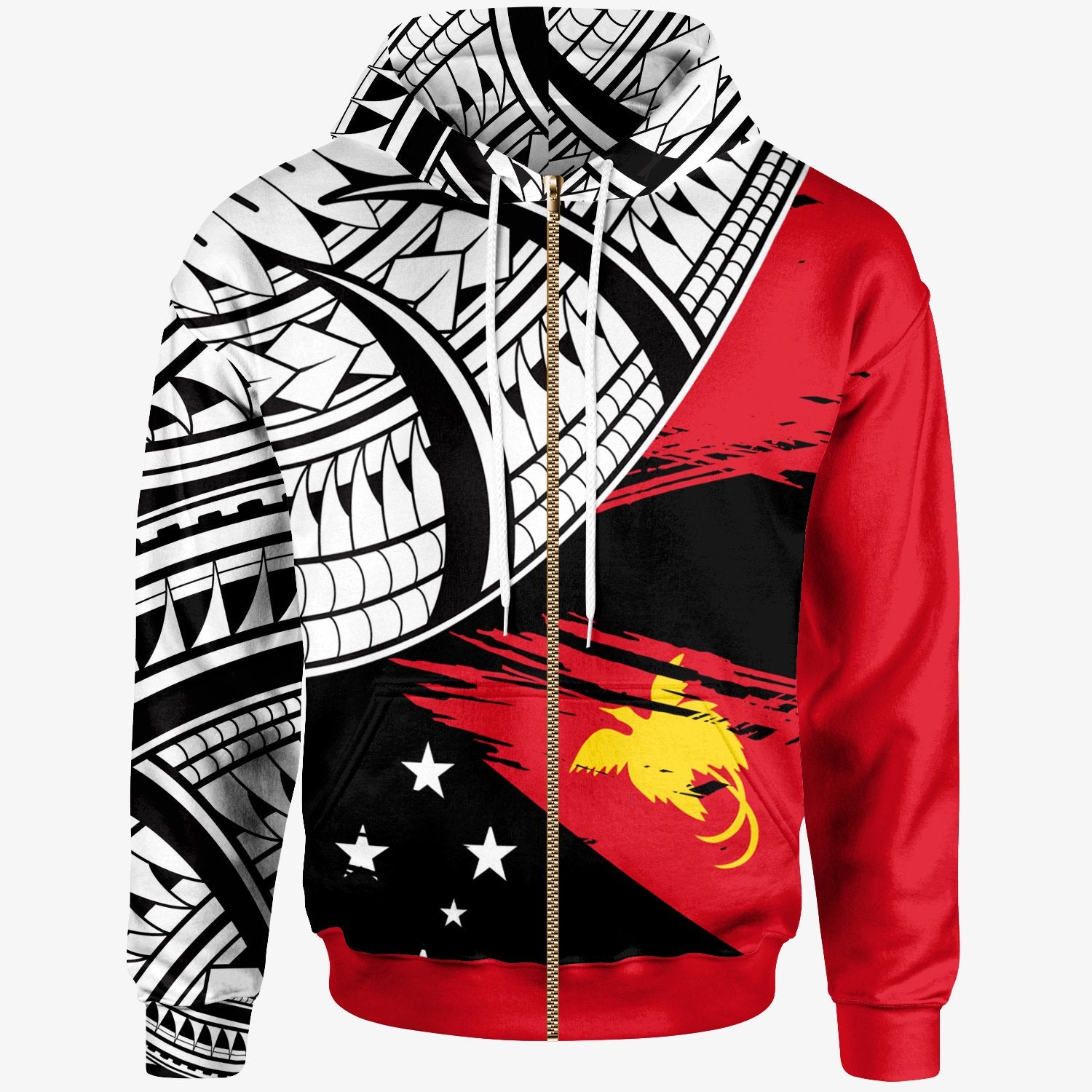 Papua New Guinea Custom Zip Hoodie Papua New Guinea Flag Style With Claw Pattern Unisex Red - Polynesian Pride