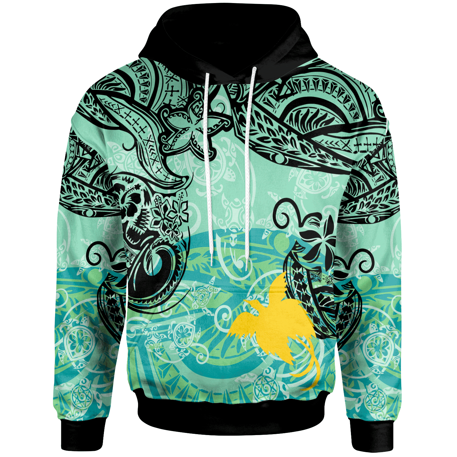 Papua New Guinea Hoodie Vintage Floral Pattern Green Color Unisex Green - Polynesian Pride