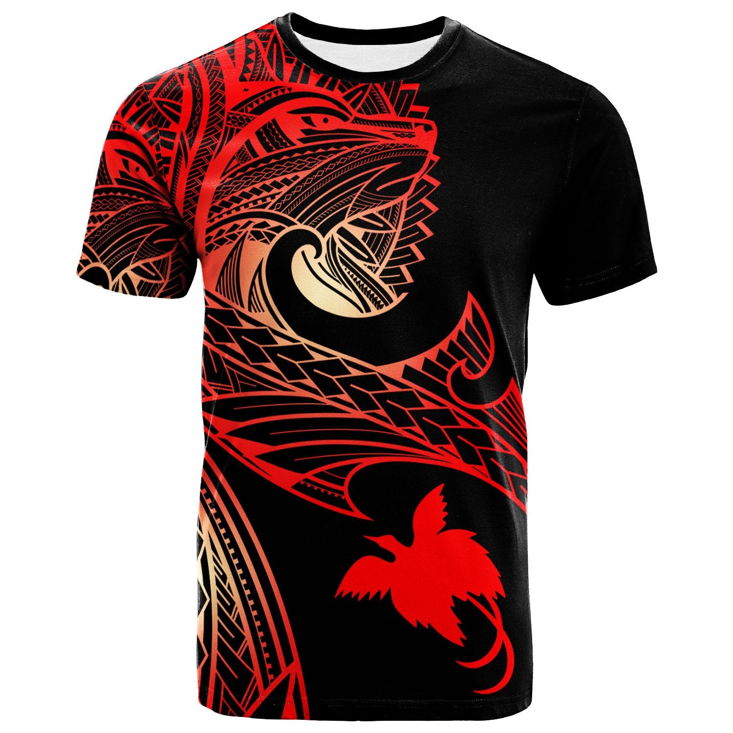 Papua New Guinea T Shirt Leader Wolf Is You Red Gradient Color Unisex Black - Polynesian Pride