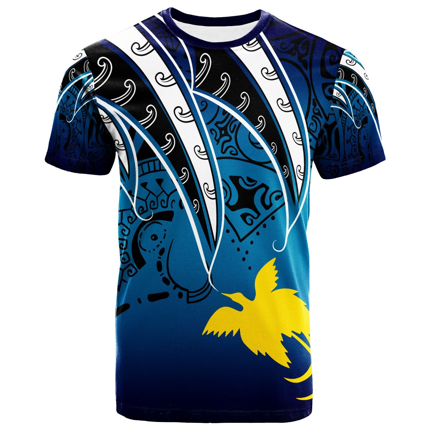 Papua New Guinea T Shirt Tropical Leaf Blue Gradient Style Unisex Blue - Polynesian Pride