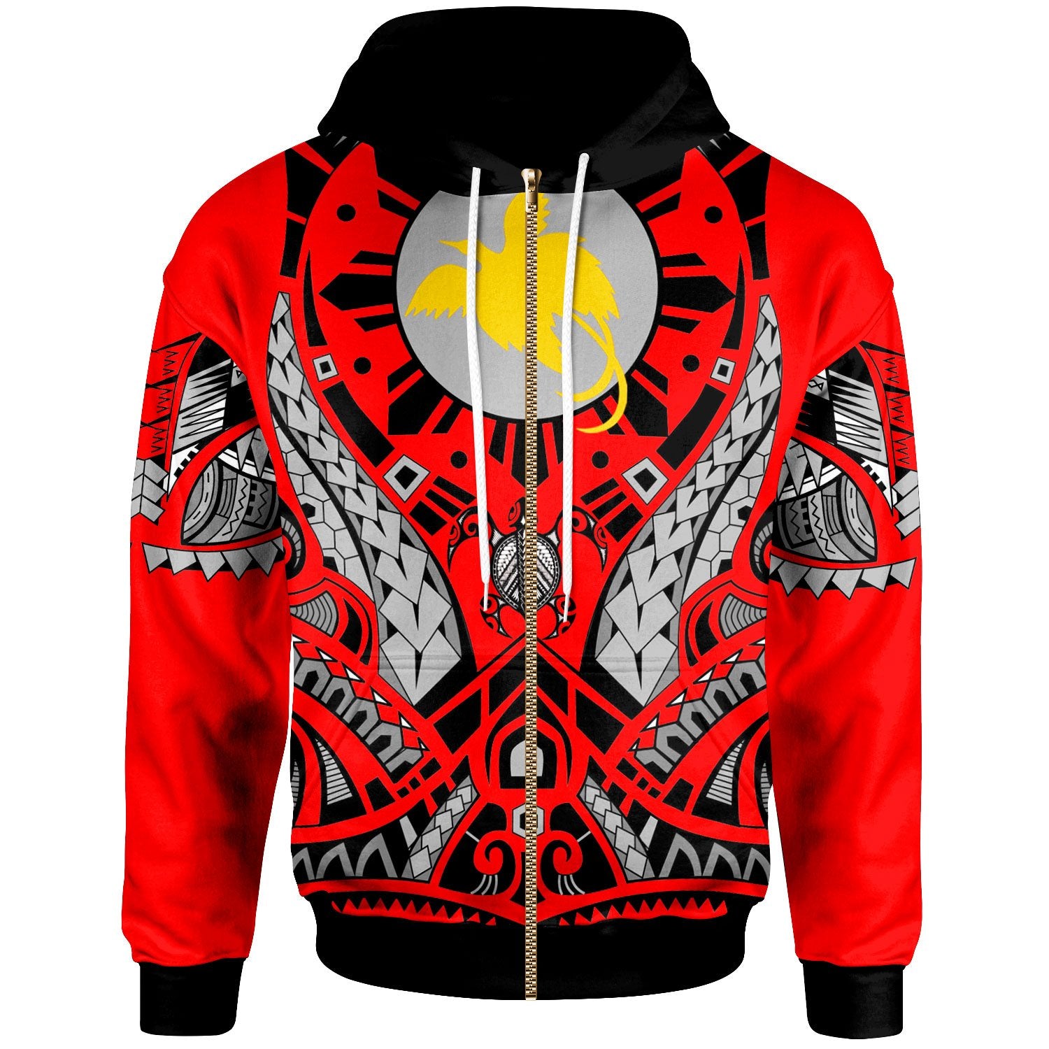 Papua New Guinea Zip Hoodie Tribal Sun Tattoo Red Color Unisex Red - Polynesian Pride