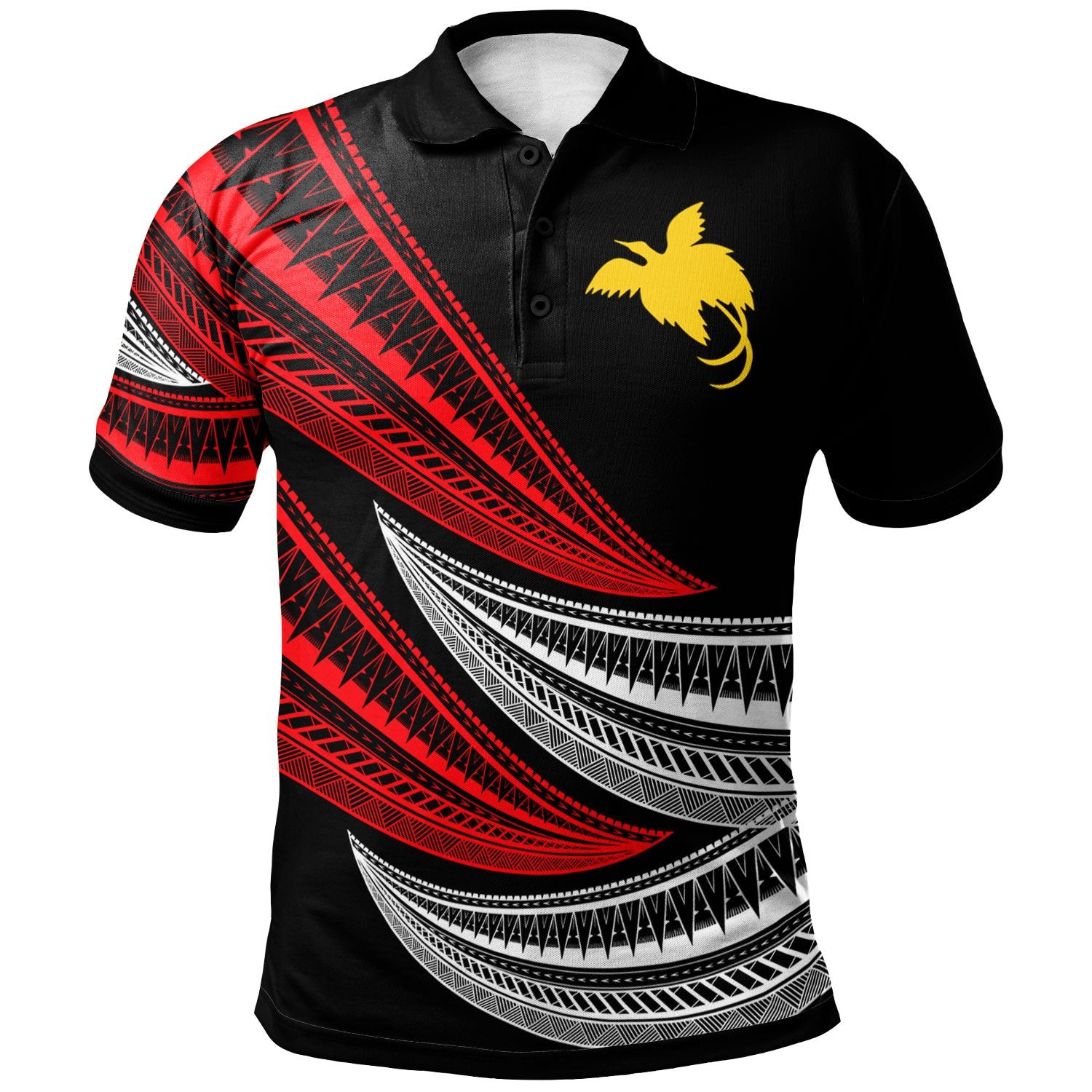 Papua Custom Polo Shirt Wave Pattern Alternating Red Color Unisex Red - Polynesian Pride