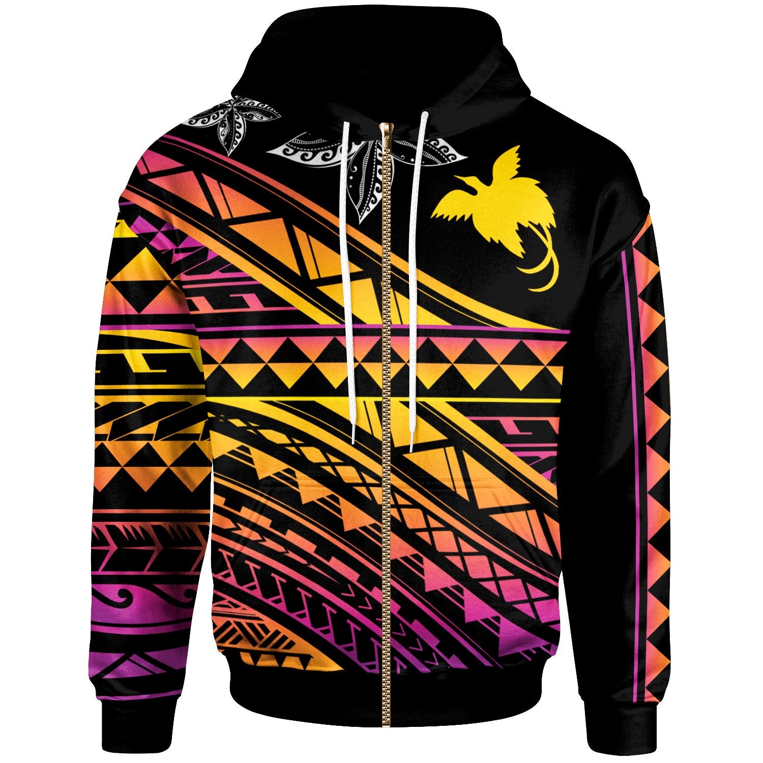 Papua New Guinea Custom Zip Hoodie Special Polynesian Ornaments Unisex Black - Polynesian Pride