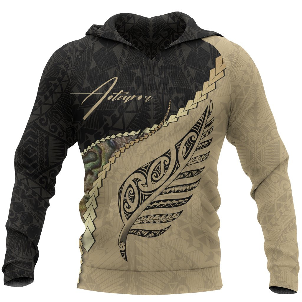 Maori Silver Fern Hoodie, Paua Shell Pullover Hoodie Signature Unisex Black - Polynesian Pride