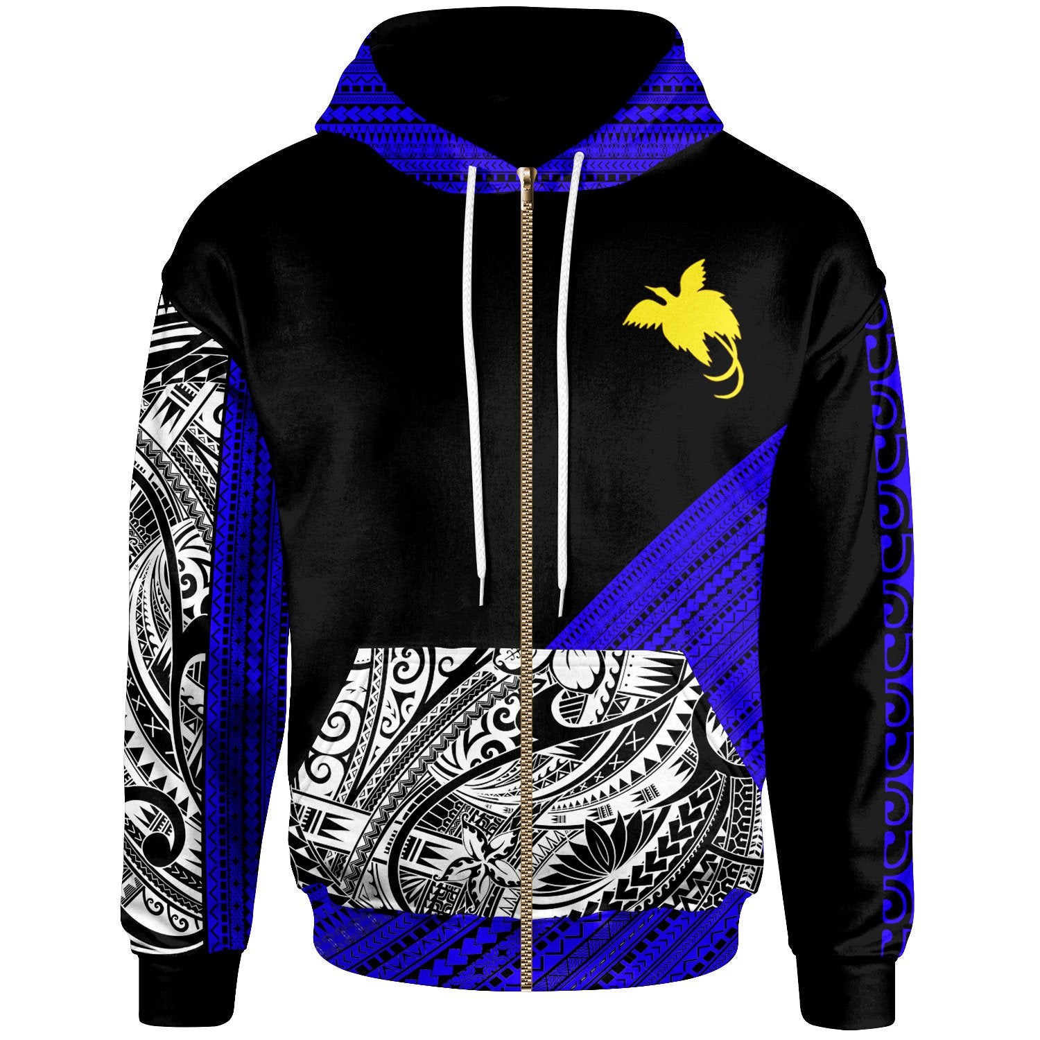 Papua New Guinea Custom Zip Hoodie Diagonal Pattern Dark Blue Unisex Dark Blue - Polynesian Pride