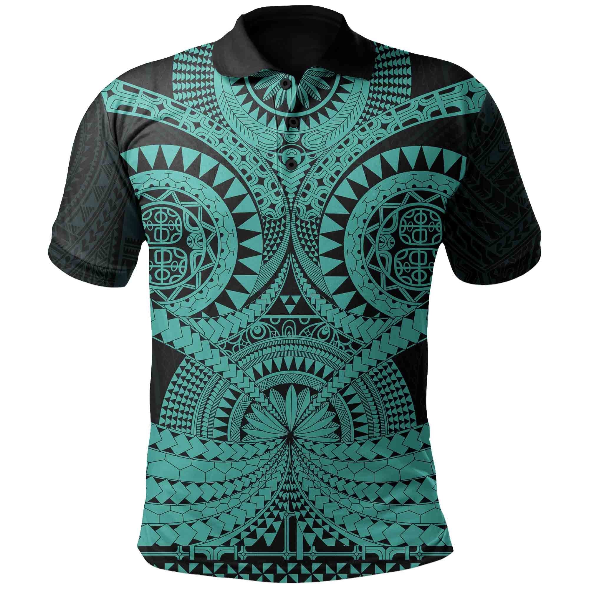 Polynesian Tattoo Print Polo Shirt Turquoise 2 Turquoise - Polynesian Pride