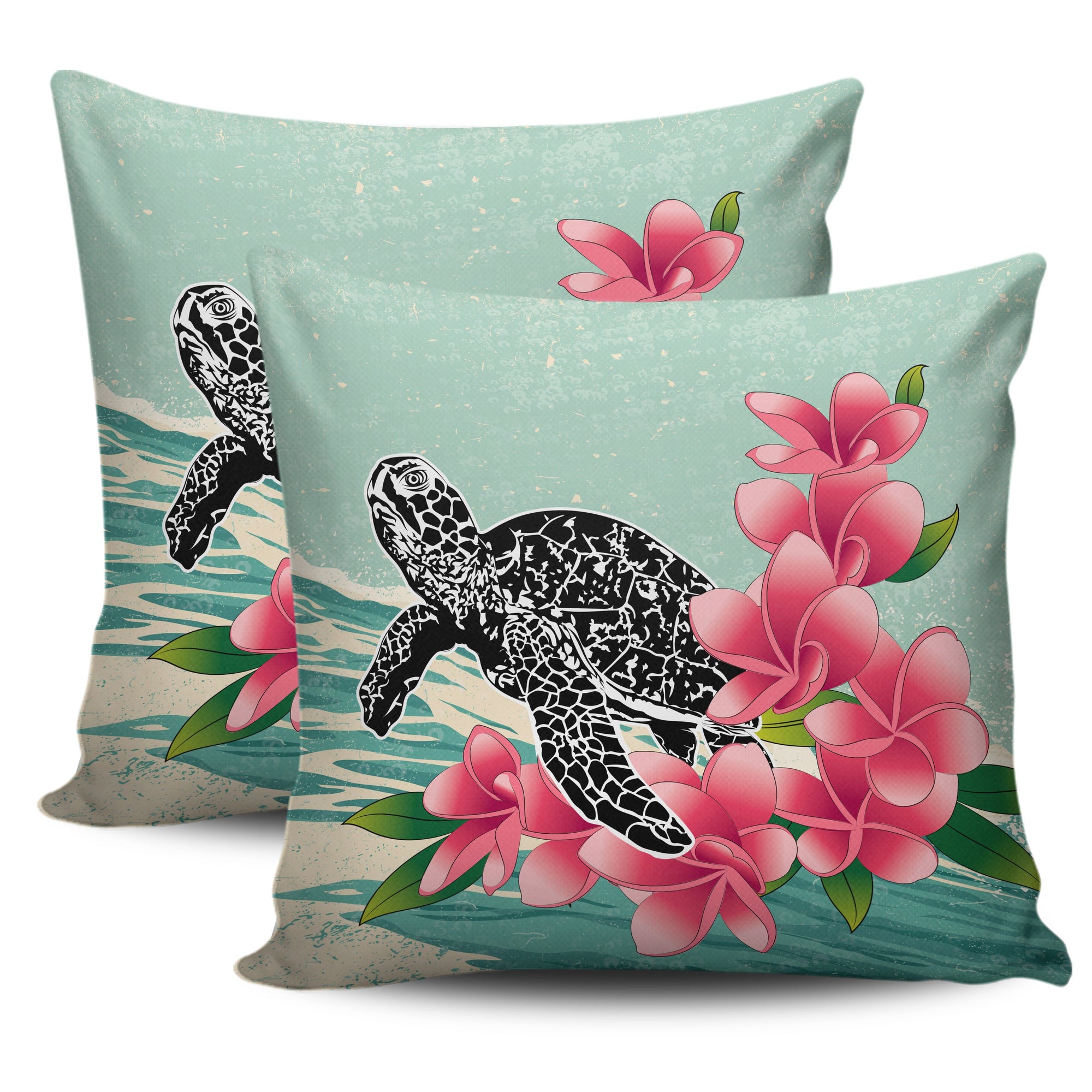 hawaiiPillow Cover - Hawaii Turtles With Plumeria Classic Pillow Cover One Size 18"x18 Blue - Polynesian Pride