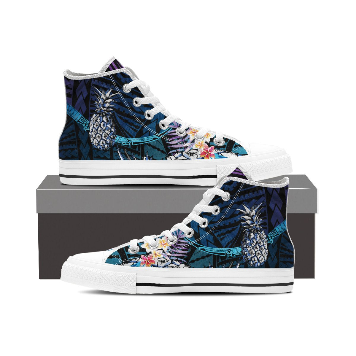 Hawaii Pineapple Tropical Polynesian High Top Shoes - Haki Style - AH - Polynesian Pride