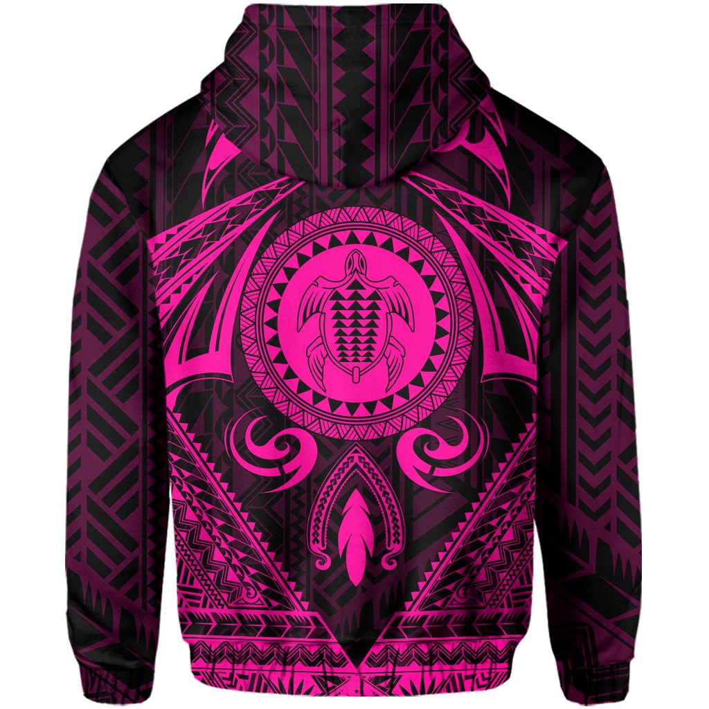 Polynesian Kakau Kanaka Turtle Map Hawaii Zip Hoodie Circle Style Pink - Polynesian Pride