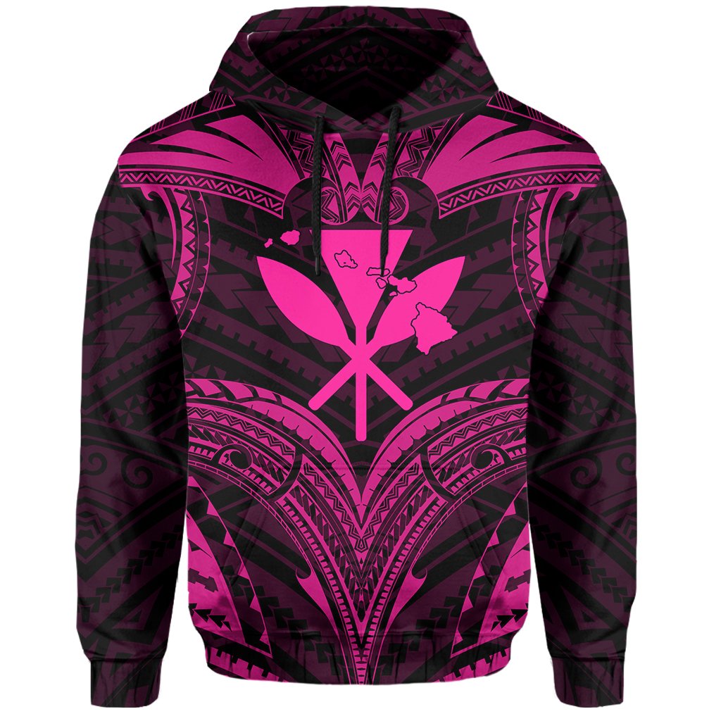 Polynesian Kanaka Shark Turtle Manta Ray Map of Hawaii Hoodie Pink - Polynesian Pride